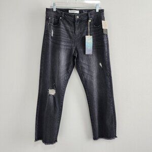 NWT Liverpool Kennedy Crop Straight Jeans Size 28 Black Distressed 90s Y2K